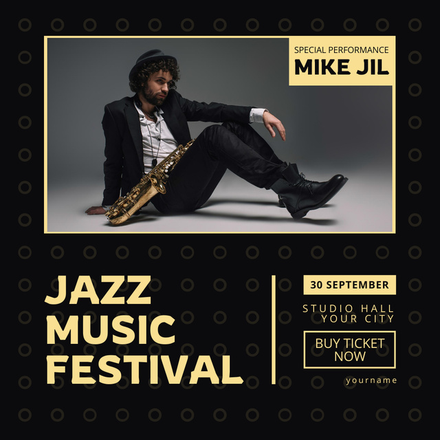 Plantilla de diseño de Music Festival Announcement with Saxophonist Instagram AD 