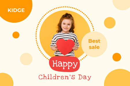 Children's Day with Little Girl with Heart Postcard 4x6in Design Template