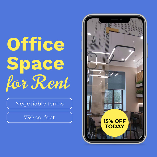 Stylish Office Space For Rent With Discount Offer Animated Post Design Template