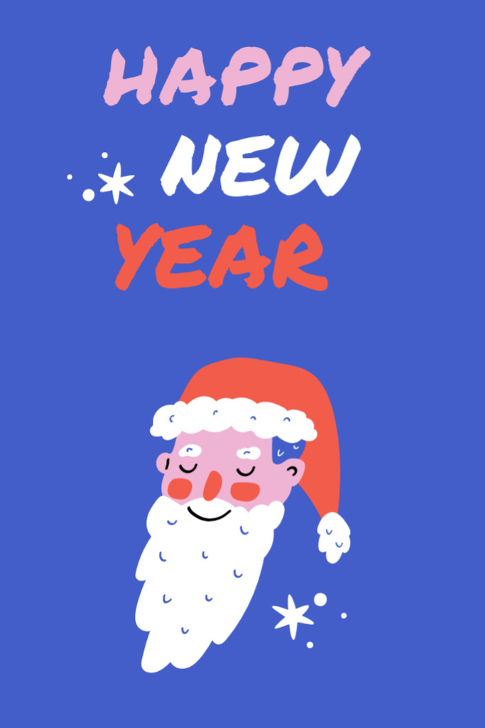 New Year Greeting With Cute Santa in Blue Postcard 4x6in Vertical Design Template