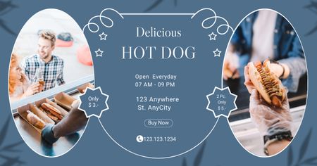 Street Food Ad with Offer of Delicious Hot Dog Facebook AD Design Template