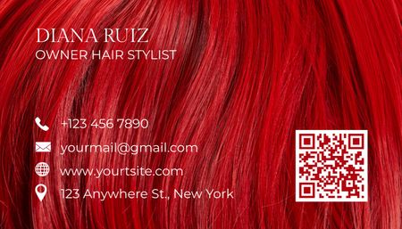 Plantilla de diseño de Anuncio de salón de belleza con hermoso cabello rojo Business Card US 
