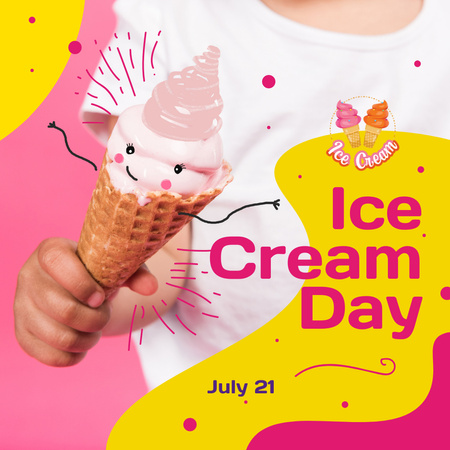 Kid holding ice cream on Ice Cream Day Instagram Design Template