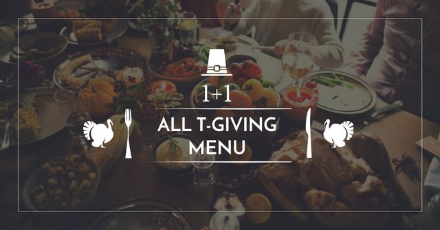 Thanksgiving Day Menu Offer with Dinner Table Facebook AD Tasarım Şablonu