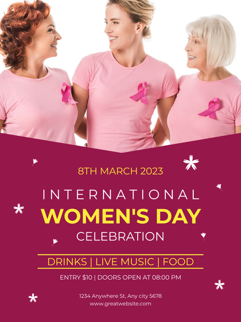 International Women's Day Celebration with Women in Pink T-Shirts Poster USデザインテンプレート