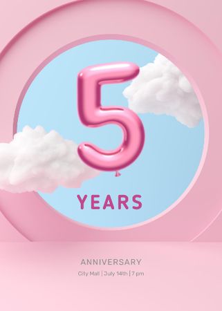Anniversary Celebration Announcement with Cute Clouds Invitation Design Template