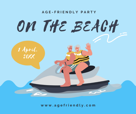 Designvorlage Altersfreundliche Party am Strand mit Wasserscooter für Facebook