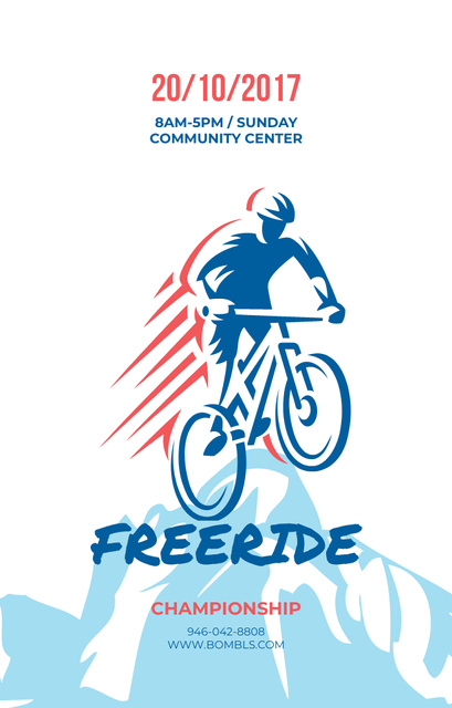 Plantilla de diseño de Freeride Championship Announcement with Cyclist in Mountains Invitation 4.6x7.2in 