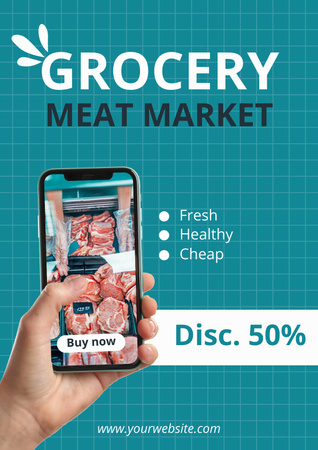 Plantilla de diseño de mercado de carne en línea Poster 