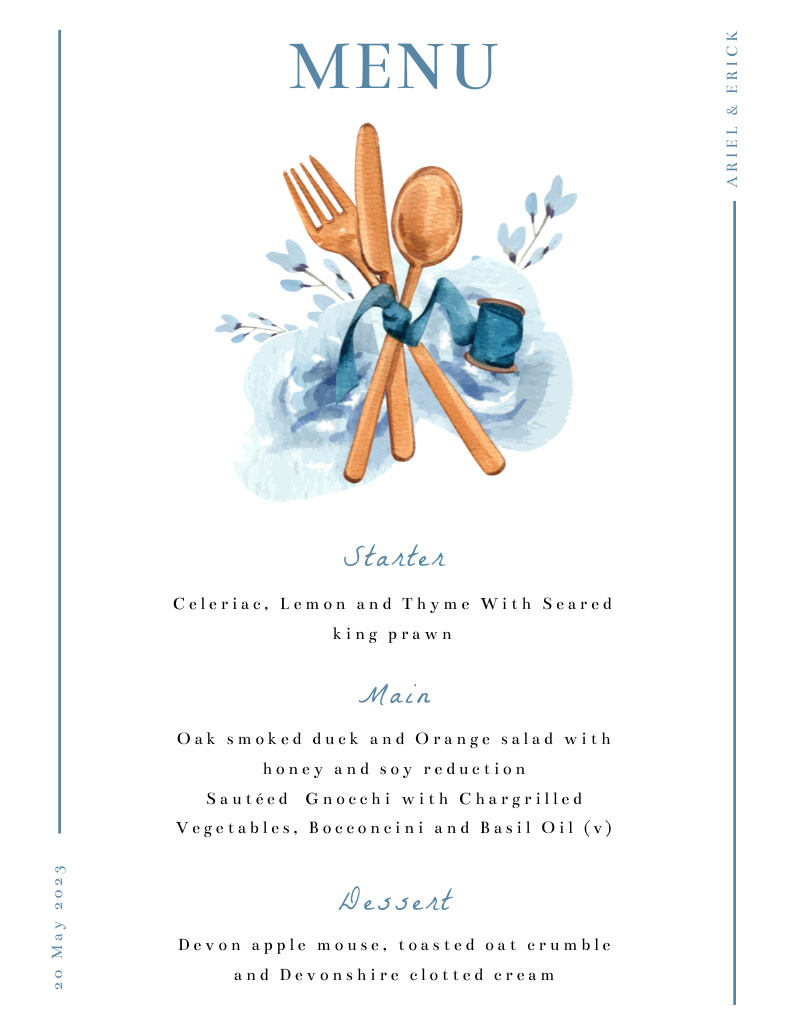 Watercolor Illustrated List Wedding Appetizers Menu 8.5x11in – шаблон для дизайна