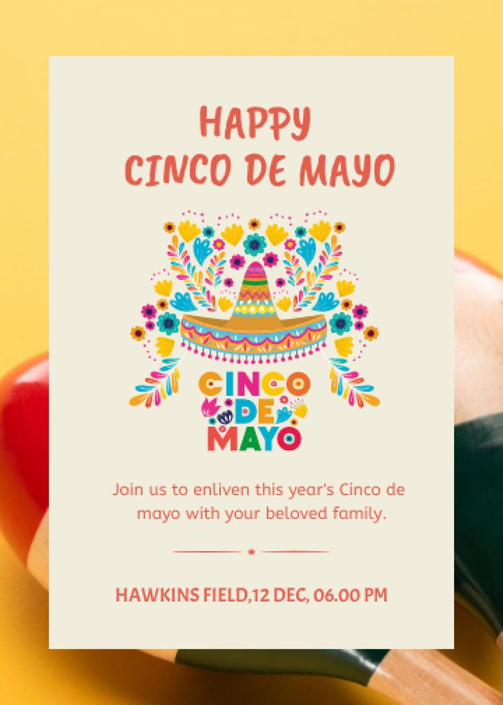 Cinco De Mayo Invitation with Colorful Sombrero Invitation Πρότυπο σχεδίασης