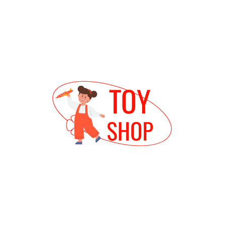 Children's Store Emblem with Girl Animated Logo Design Template