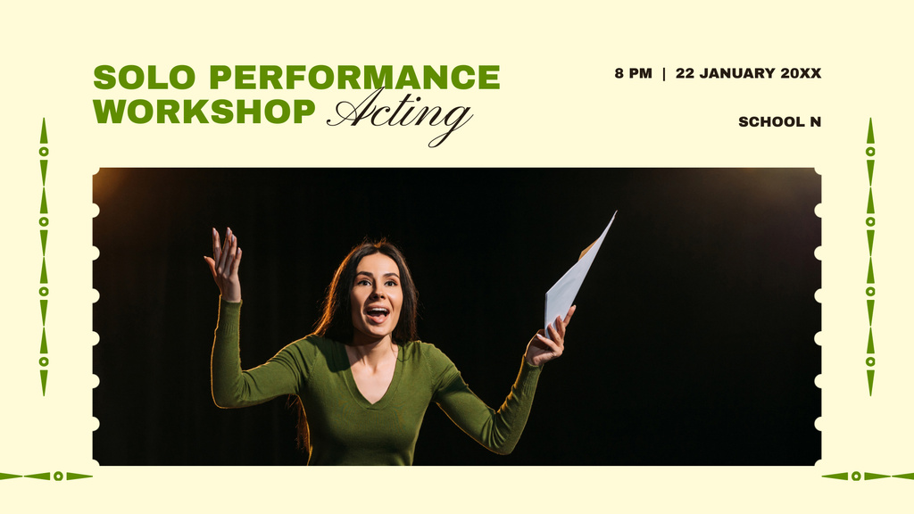 Acting Solo Performance Workshop FB event cover tervezősablon