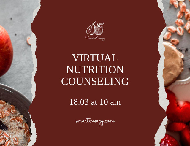 Virtual Nutrition Counseling Offer With Apple Invitation 13.9x10.7cm Horizontal tervezősablon