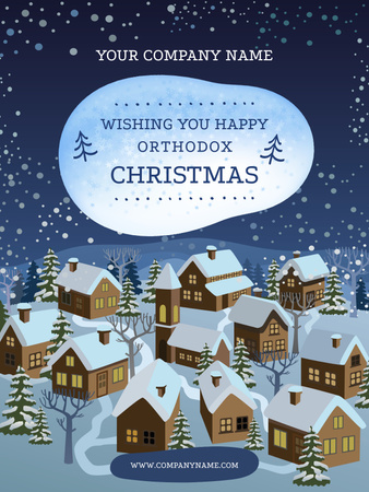 Christmas Greeting with Snowy Landscape Poster US Design Template