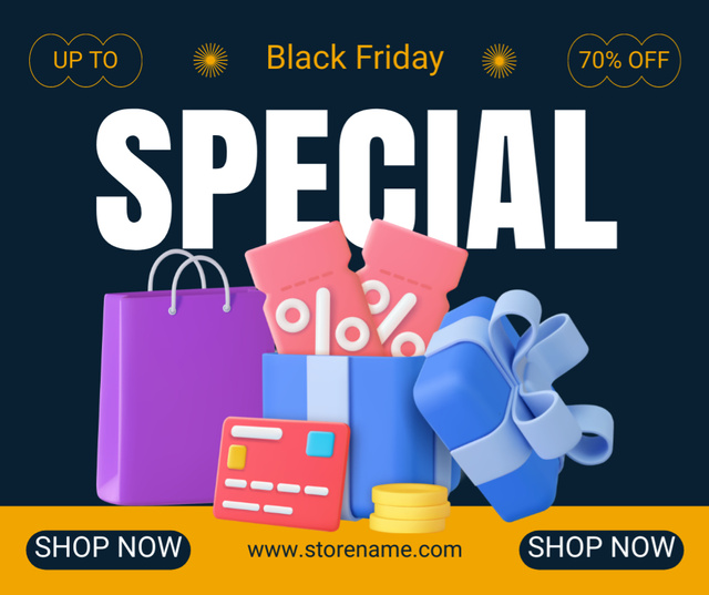 Special Discounts of Black Friday With Gift Bags and Boxes Facebook Šablona návrhu