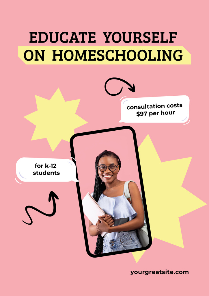 Home Education Ad with Student on Phone Screen Poster – шаблон для дизайна