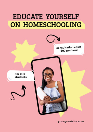 Home Education Ad with Student on Phone Screen Poster Design Template