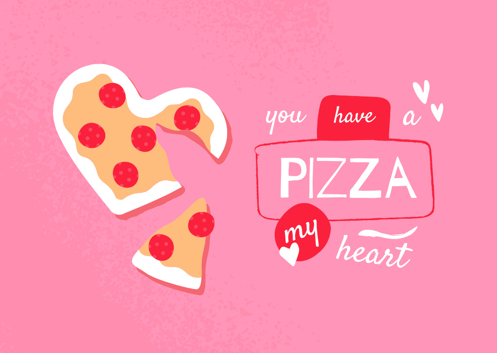 Cute Pizza in Heart Shape Card Design Template