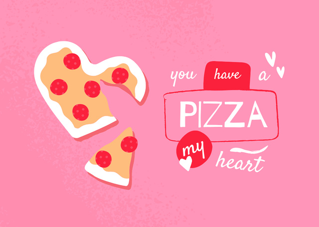 Cute Pizza in Heart Shape Card Design Template