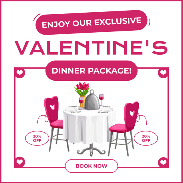 Exclusive Dinner With Discount Due Valentine's Day Instagram ADデザインテンプレート