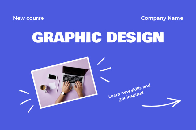 Template di design Ad of Graphic Design Course with Man using Laptop Flyer 4x6in Horizontal