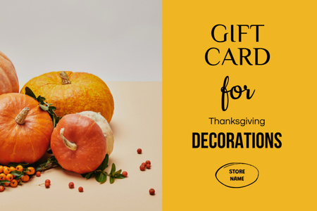Thanksgiving Holiday Decorations Ad with Pumpkins Gift Certificate Design Template