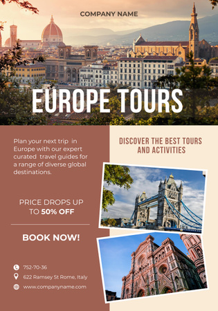 Travel Tour Offer to Europe with Attractions Poster 28x40in Design Template