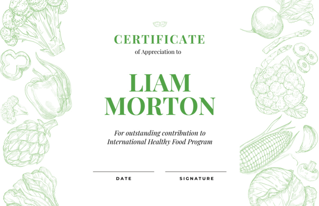 Healthy Food Program Contribution Appreciation Certificate 5.5x8.5in – шаблон для дизайна