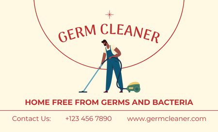 Cleaning Services Ad with Man Vacuuming Business Card 91x55mm Design Template