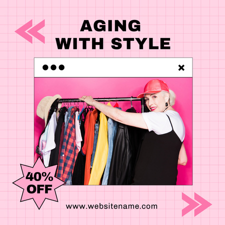 Designvorlage Age-friendly Fashion With Discount In Pink für Instagram