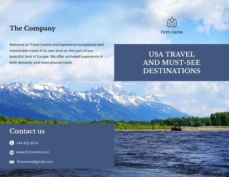 Travel Tour to USA with Mountain Lake Brochure 8.5x11in Bi-fold Design Template