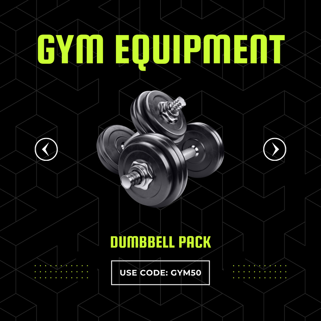 Designvorlage Promo Code Offer on Gym Equipment für Instagram AD