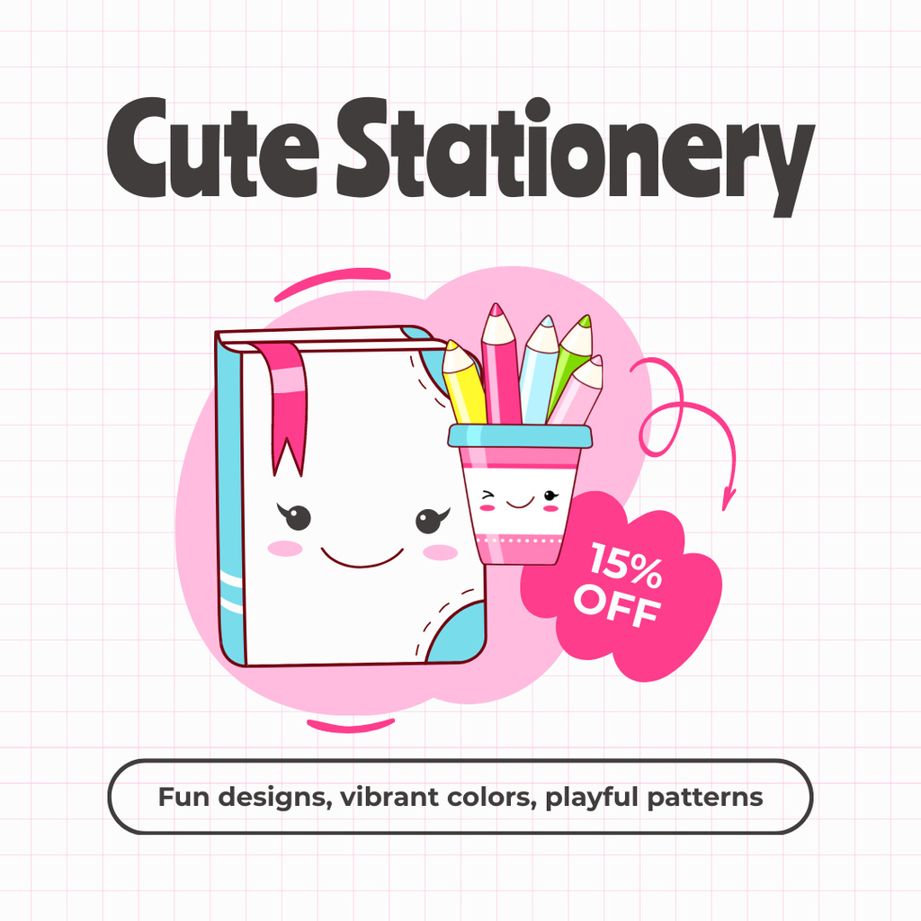 Promo For Stationery Shop With Cute Items Instagram ADデザインテンプレート