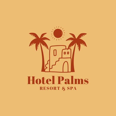 Hotel with Palm Trees Illustration Logo Design Template