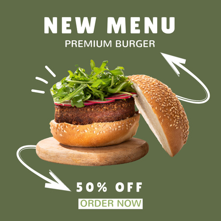 Oferta de fast food com saboroso hambúrguer Instagram Modelo de Design