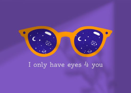Love Phrase With Cute Glasses With Cosmic Lens 