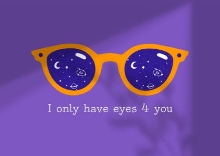 Ontwerpsjabloon van Card van Love Phrase with Cute Glasses with Cosmic Lens