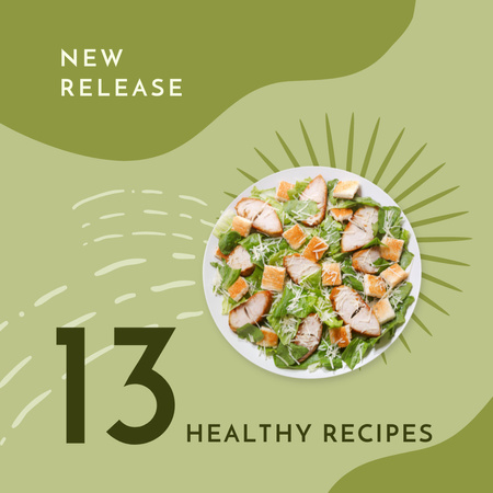Healthy Recipes Ad with Tasty Dish on Plate Instagramデザインテンプレート