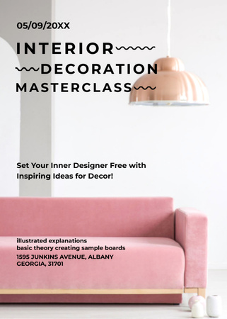 Sisustuksen mestarikurssi vaaleanpunaisella sohvalla Flayer Design Template