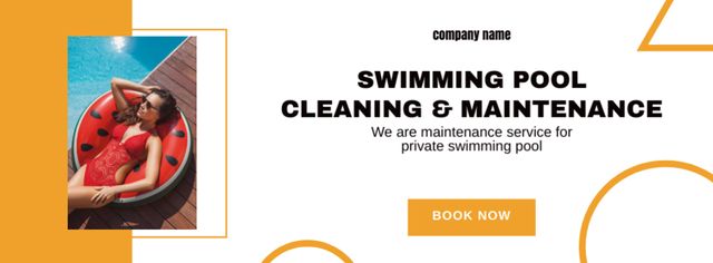 Pool Cleaning and Maintenance Offer on Yellow Facebook cover Design Template