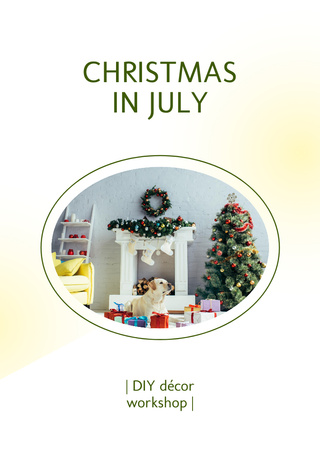Christmas in July in Cozy Room Postcard A6 Vertical Design Template