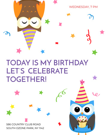 Birthday Invitation with Party Owls Poster 16x20in Design Template