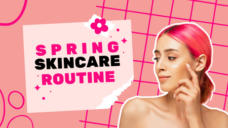 Suggestion of Daily Skincare Routine with Young Attractive Woman Youtube Thumbnail Design Template