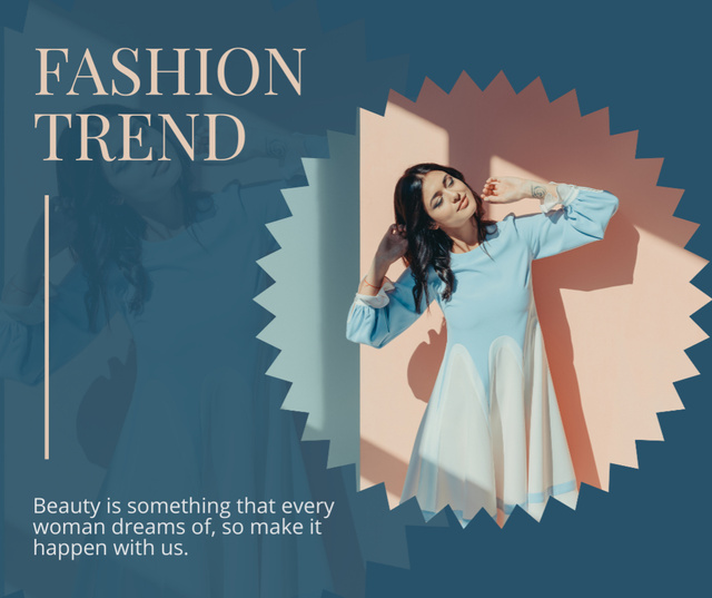 Fashion Trend Ad with Stunning Blue Dress Facebook Tasarım Şablonu