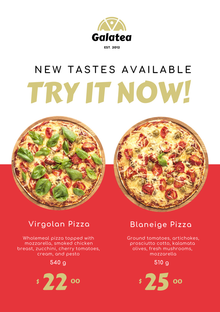 Italian Restaurant Promotion with Tasty Pizza Poster B2デザインテンプレート