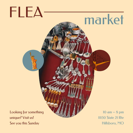 Flea Market With Cutlery Announcement Animated Post Design Template