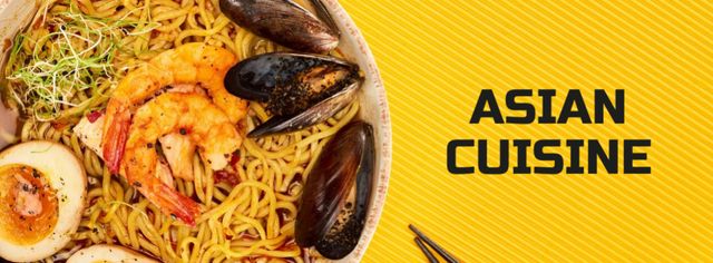Asian Cuisine Restaurant With Noodles And Seafood Dish Promotion Facebook coverデザインテンプレート