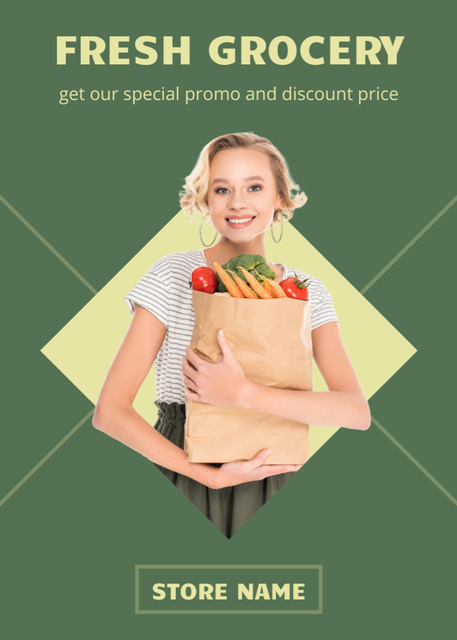 Special Promotion For Fresh Food In Grocery Flayer Modelo de Design