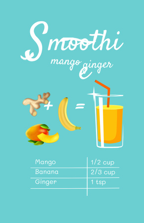Mango Ginger Smoothie in Glass Recipe Card Design Template